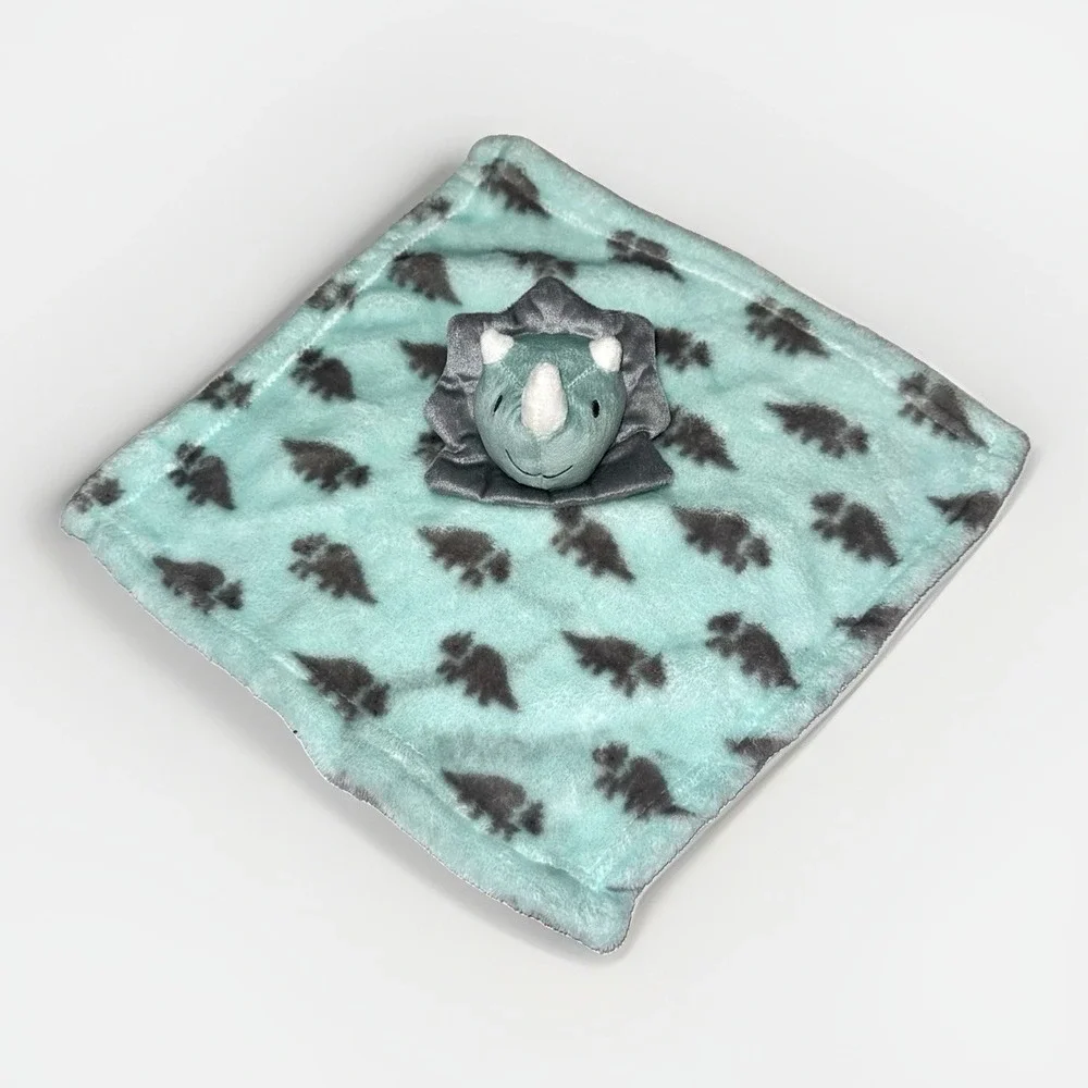 Hudson Baby Dino Triceratops Lovey Security Blanket 14x14 Blue Style 58515 Soft